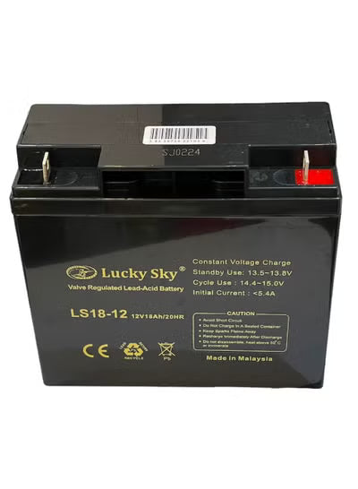 Lucky Sky 12V 18Ah Sealed Lead Acid Battery – Rechargeable UPS & CCTV Backup