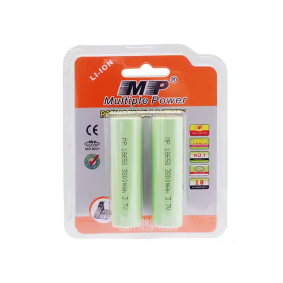 MP 18650 3800mAh Rechargeable Li-ion Battery 2-Pack