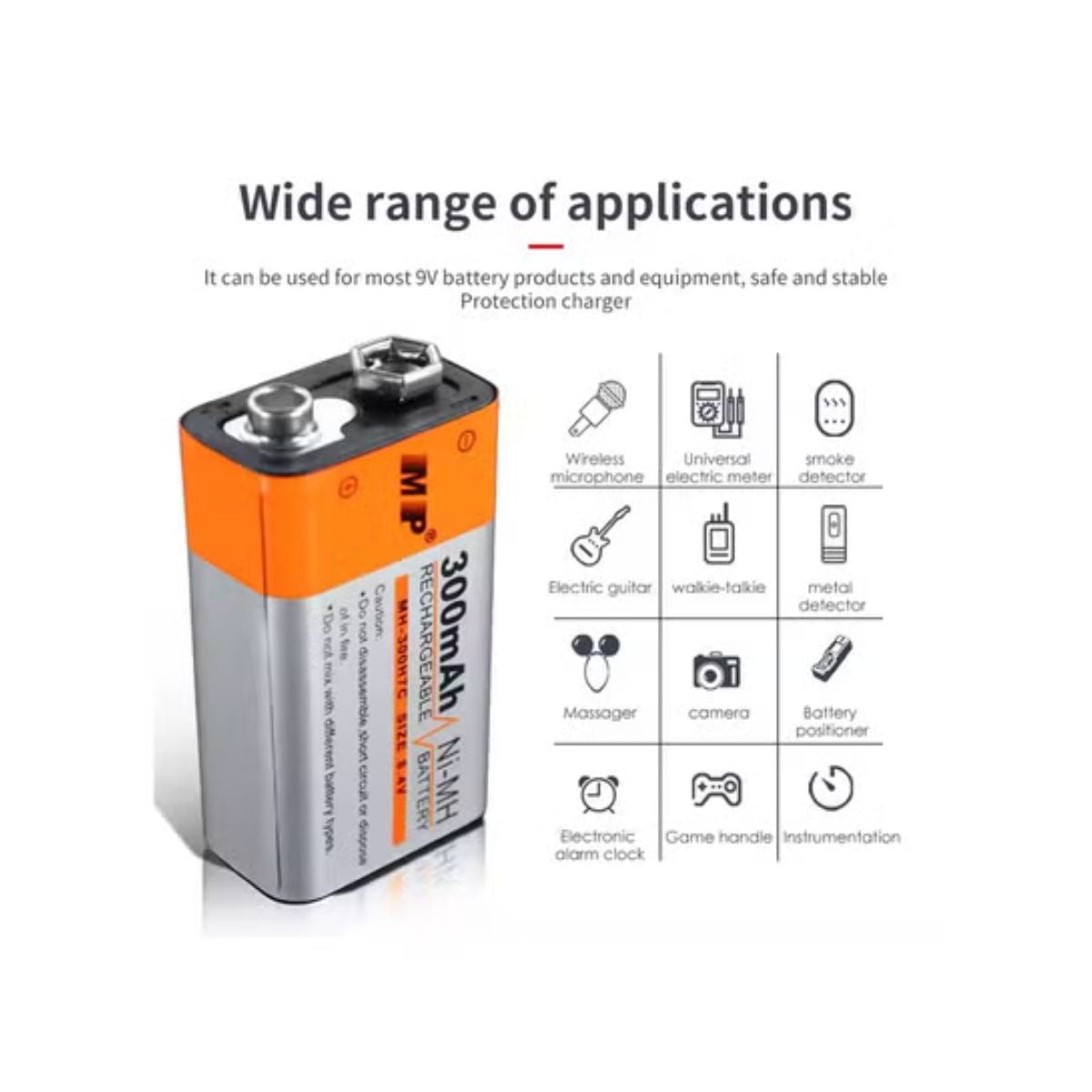 MP 9V 300mAh Rechargeable Ni-MH Battery
