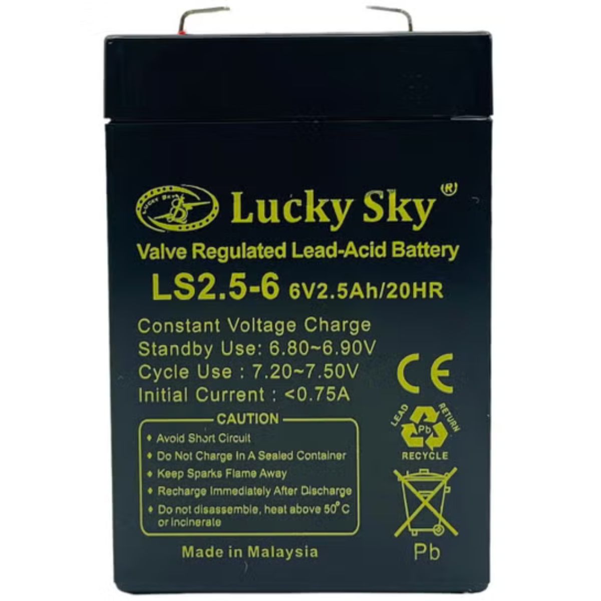 Lucky Sky 6V 2.5Ah Sealed Lead Acid Battery – Emergency Light Backup Battery