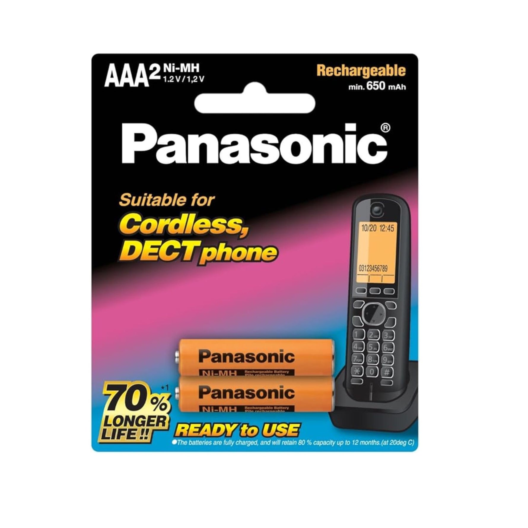 Panasonic AAA Ni-MH Rechargeable Batteries for Cordless DECT Phones – Pack of 2