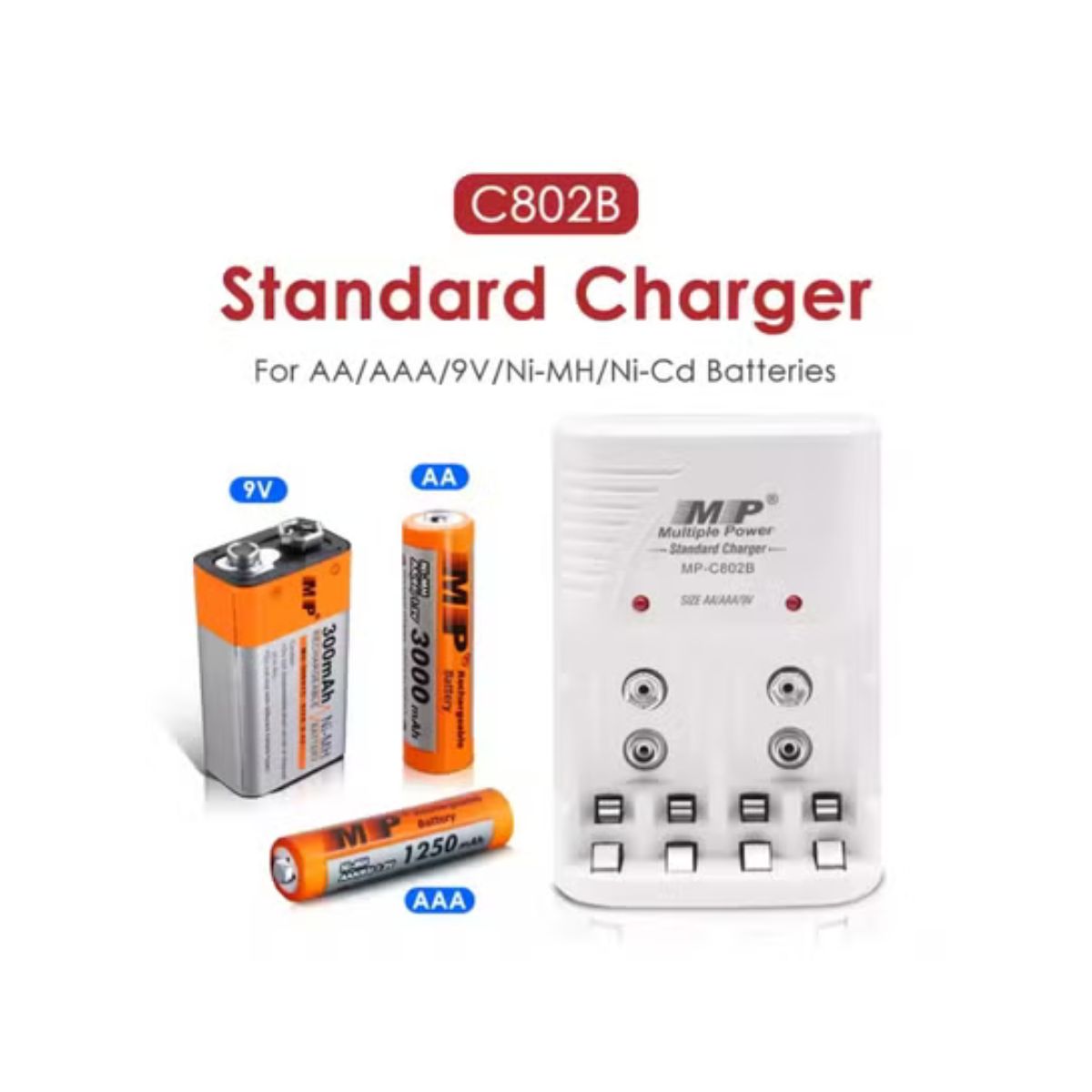 MP 802B Rechargeable Battery Charger for AA, AAA & 9V Ni-MH Batteries
