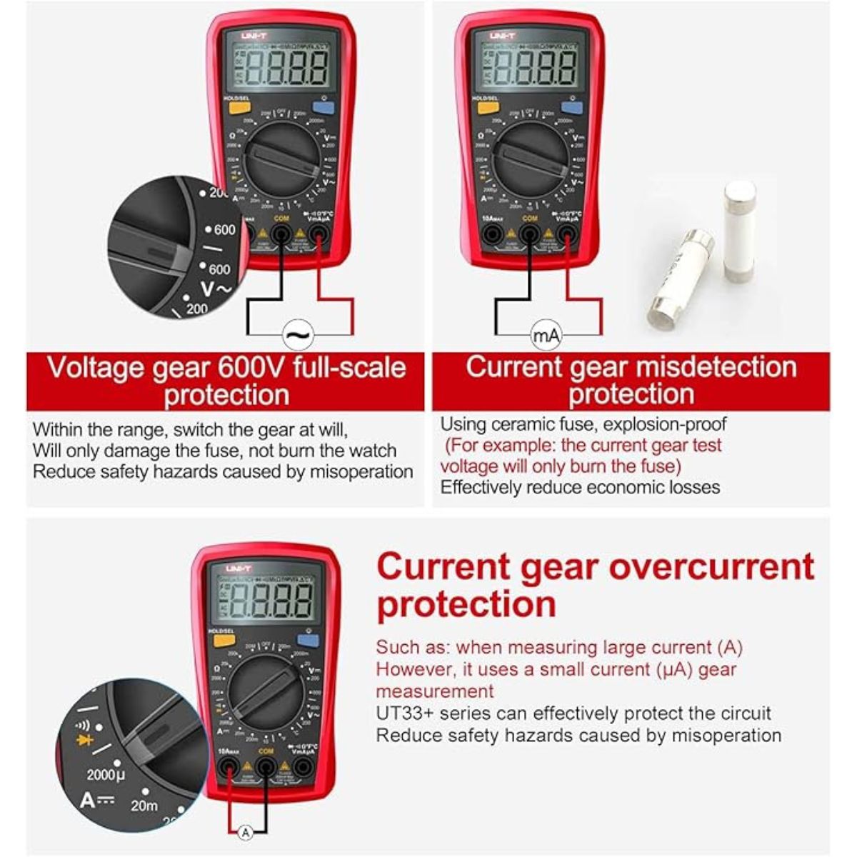 UNI-T UT33C+ Digital Multimeter AC/DC Voltage Resistance Continuity Tester with Temperature Probe