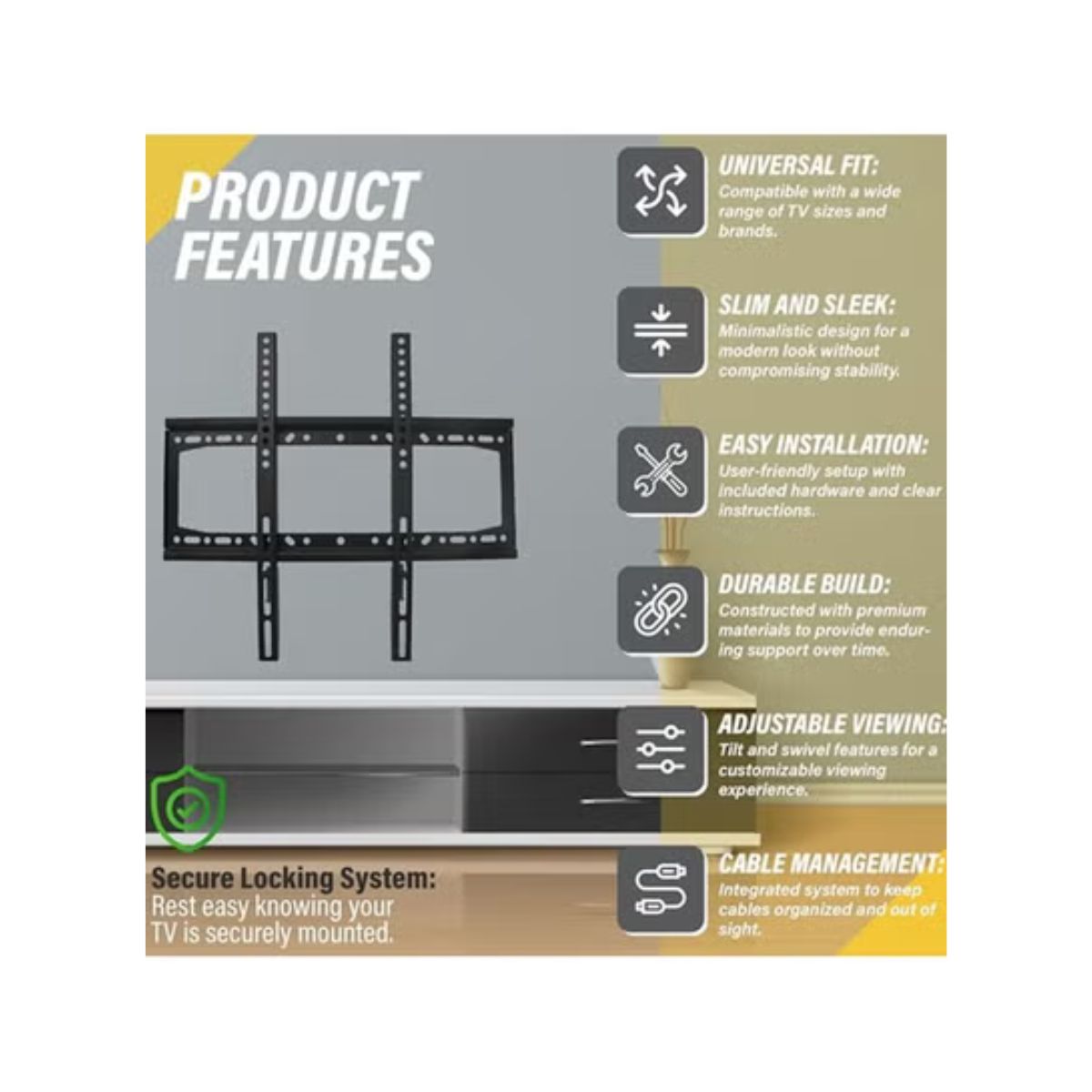 Fixed TV Wall Mount Bracket LS-64F for 40–80 Inch LED LCD TVs VESA 400×600 Ultra Slim