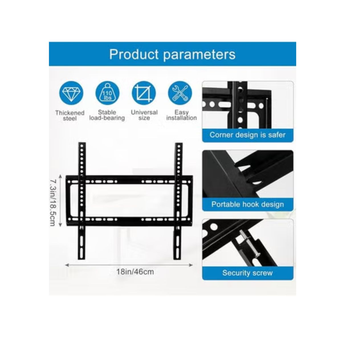 Fixed TV Wall Mount Bracket LS-45F for 26–65 Inch TVs, Slim Profile – VESA 400x400mm, Max Load 50kg