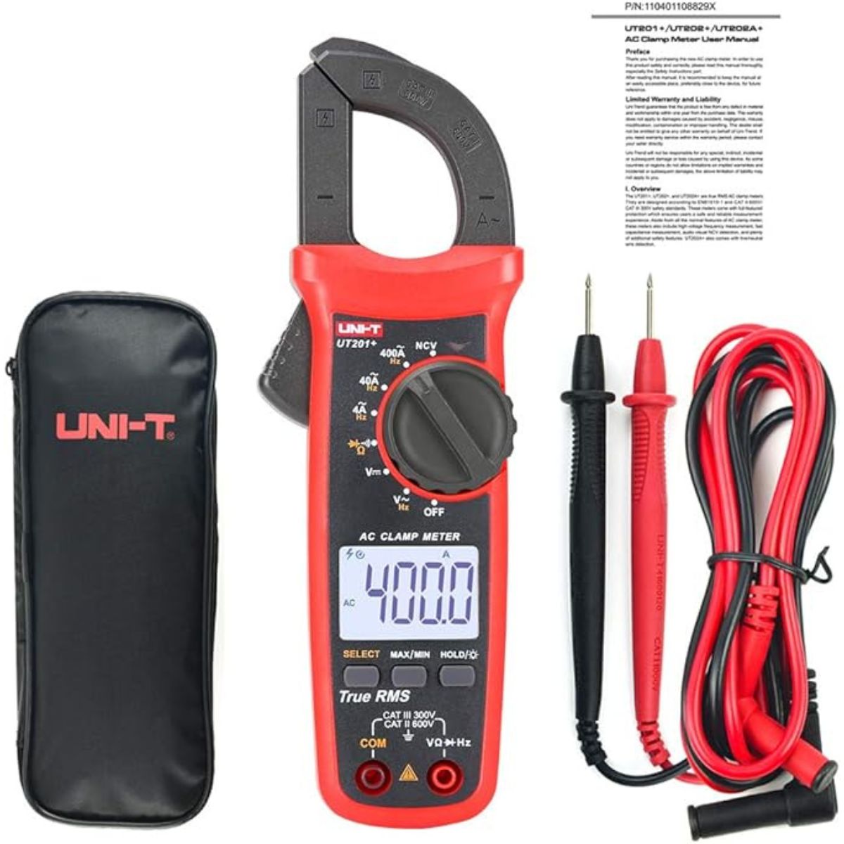 UNI-T UT201+ Digital Clamp Meter AC Current Voltage Resistance Continuity Tester