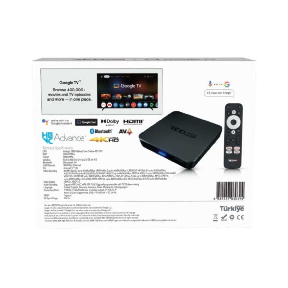 RED360 X100 Pro Google TV Box 4K Ultra HD Android Streaming Media Player 2GB/16GB